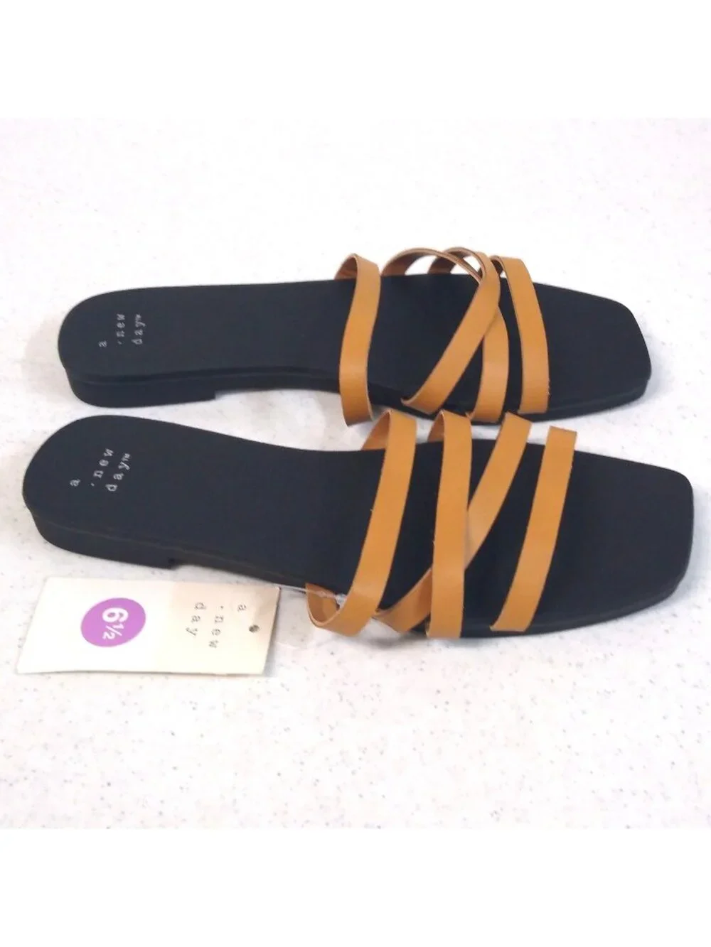 A New Day Sandals Tan/Joan Size 6.5 Womens Embossed Strappy Slide On Sandals NWT